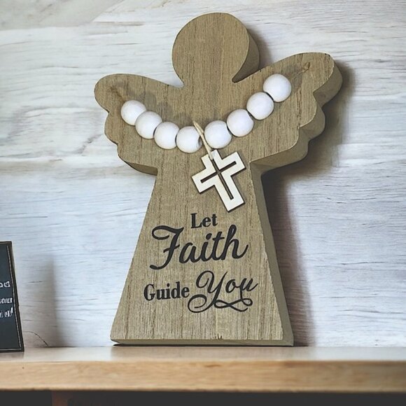 Angel Home Decor Freestanding Wood Inspirational Religious Cross 7.5 in - Picture 1 of 16